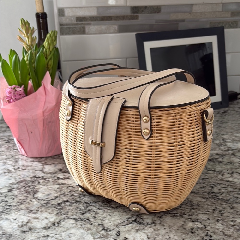 Tommy Bahama Cream and Tan Rattan Shoulder Bag